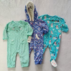 Lot of 3 Carter's Fleece Baby Girls  Pajamas 6 Months One NWT